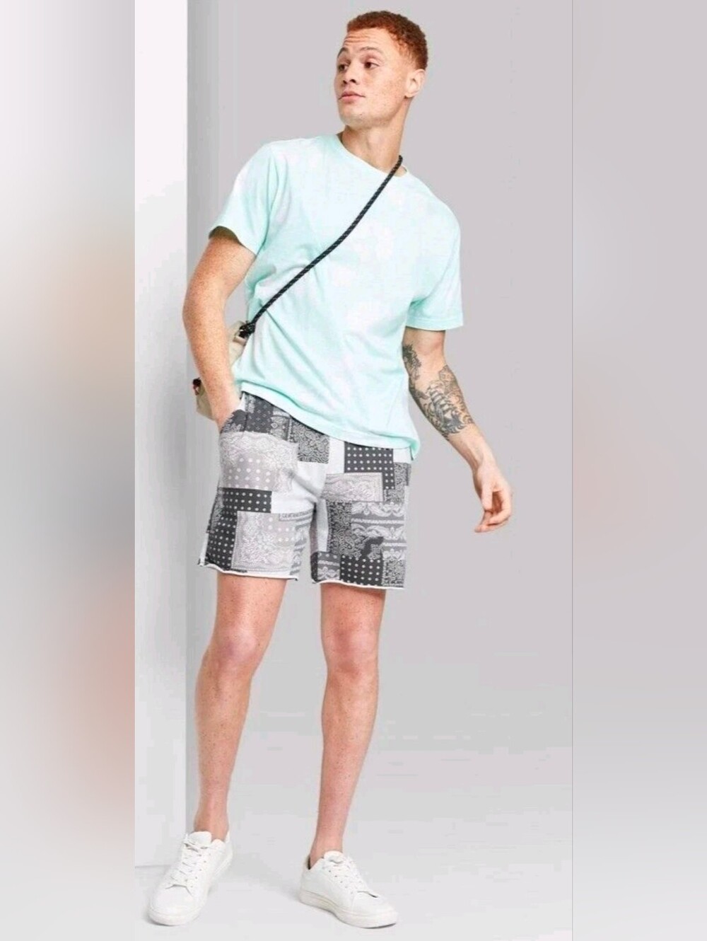Original Use Black & Gray Patchwork Bandana Shorts